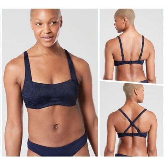 ATHLETA Blue Snake Bra Cup Bikini Top 34D 34DD Blue Active Swim Suit - Picture 5 of 5